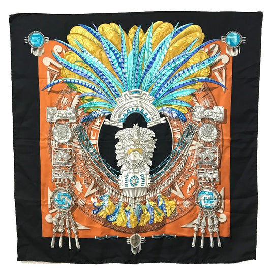 HERMES Carré 90 Great Buddha Carnival Scarf Silk Women's Black/Multicolor