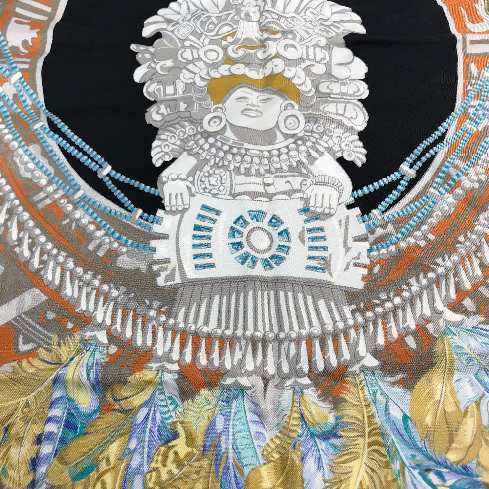 HERMES Carré 90 Great Buddha Carnival Scarf Silk Women's Black/Multicolor