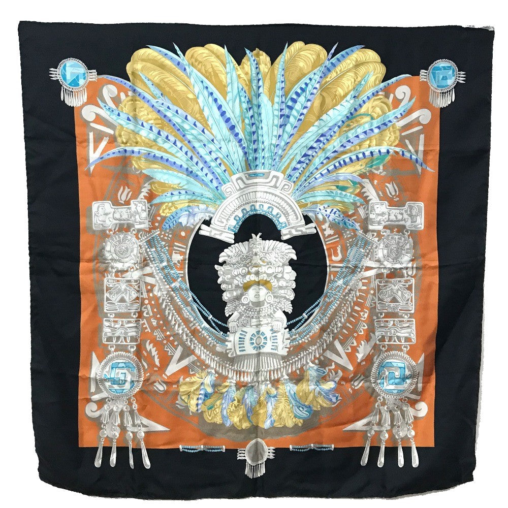 HERMES Carré 90 Great Buddha Carnival Scarf Silk Women's Black/Multicolor