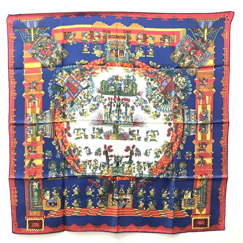 HERMES Carre 90 ASTRES et SOLEILS Ethnic Scarf Silk Women's Blue x Red x White