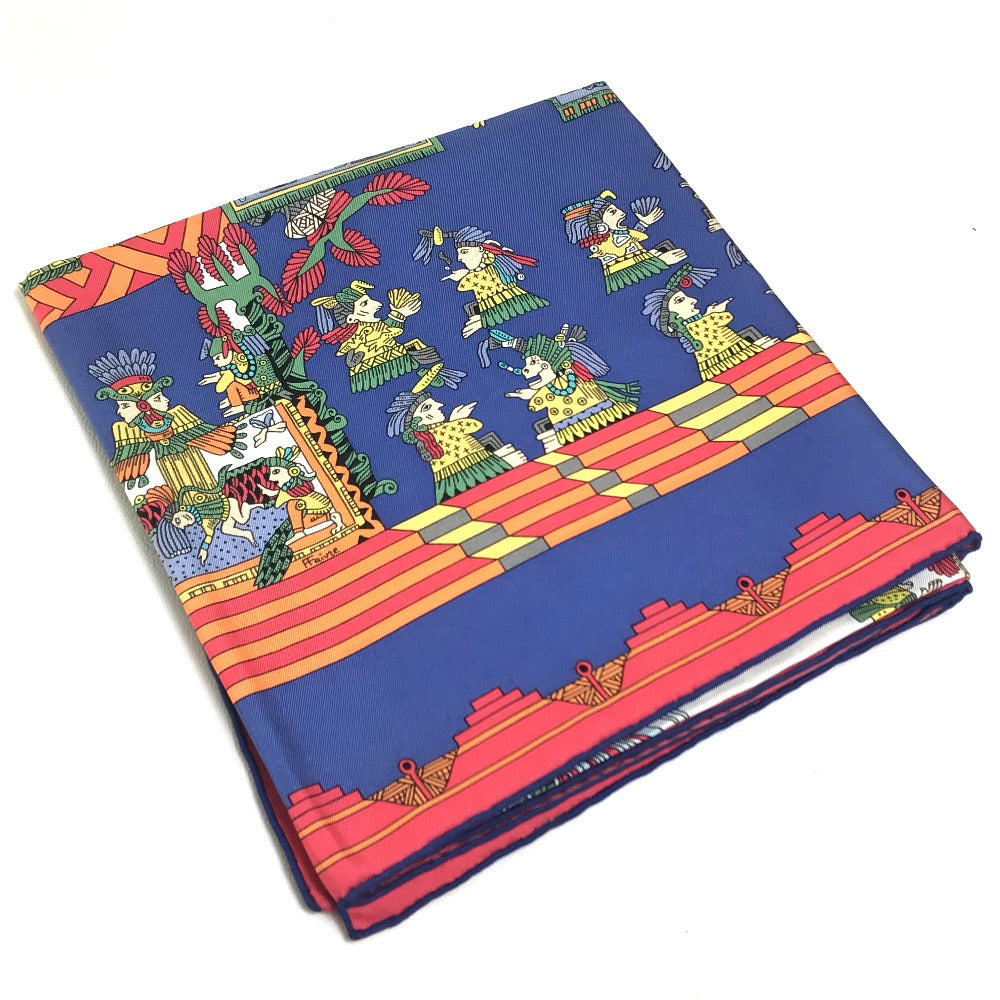 HERMES Carre 90 ASTRES et SOLEILS Ethnic Scarf Silk Women's Blue x Red x White