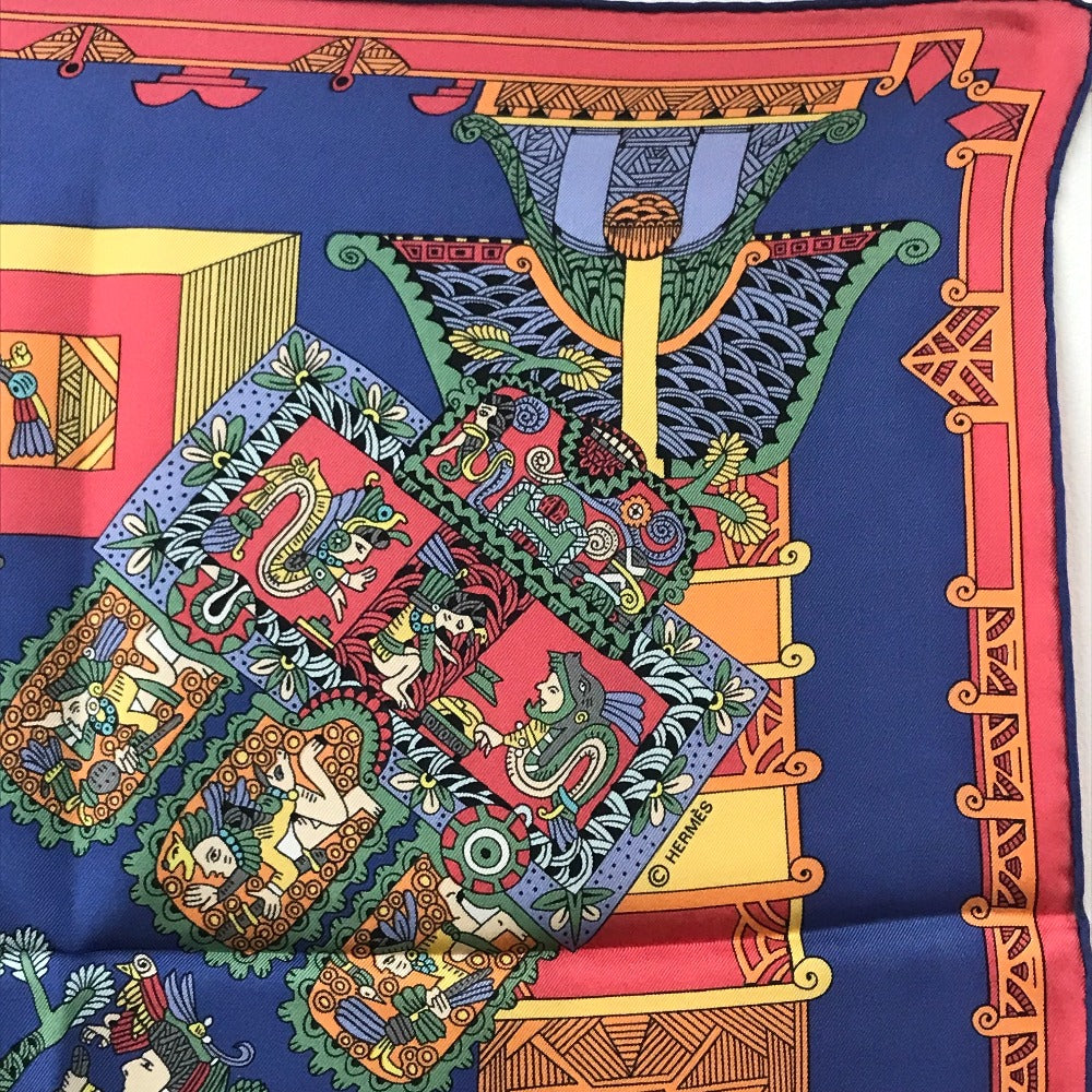 HERMES Carre 90 ASTRES et SOLEILS Ethnic Scarf Silk Women's Blue x Red x White