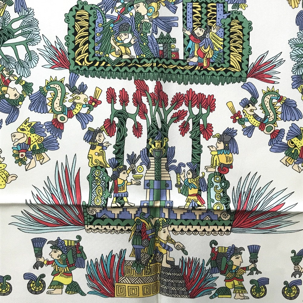 HERMES Carre 90 ASTRES et SOLEILS Ethnic Scarf Silk Women's Blue x Red x White