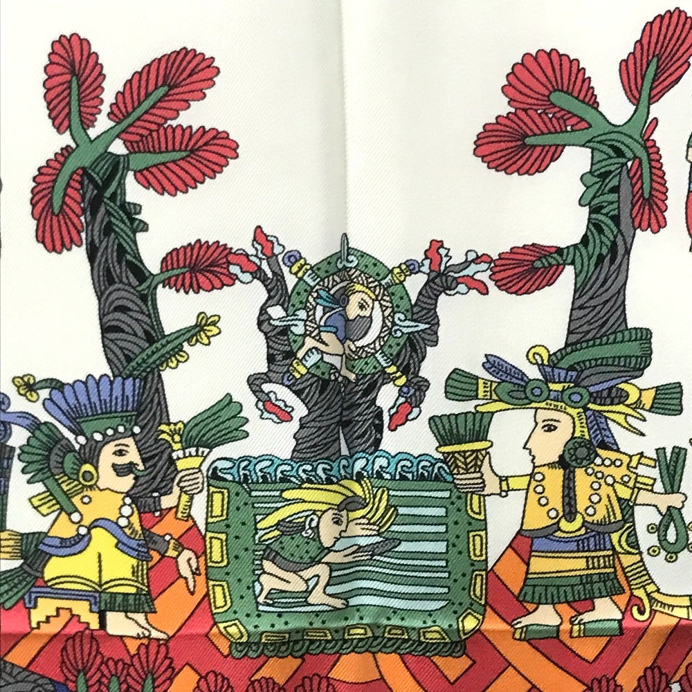 HERMES Carre 90 ASTRES et SOLEILS Ethnic Scarf Silk Women's Blue x Red x White