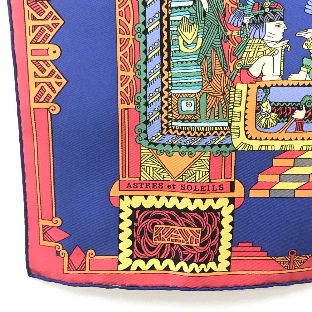 HERMES Carre 90 ASTRES et SOLEILS Ethnic Scarf Silk Women's Blue x Red x White