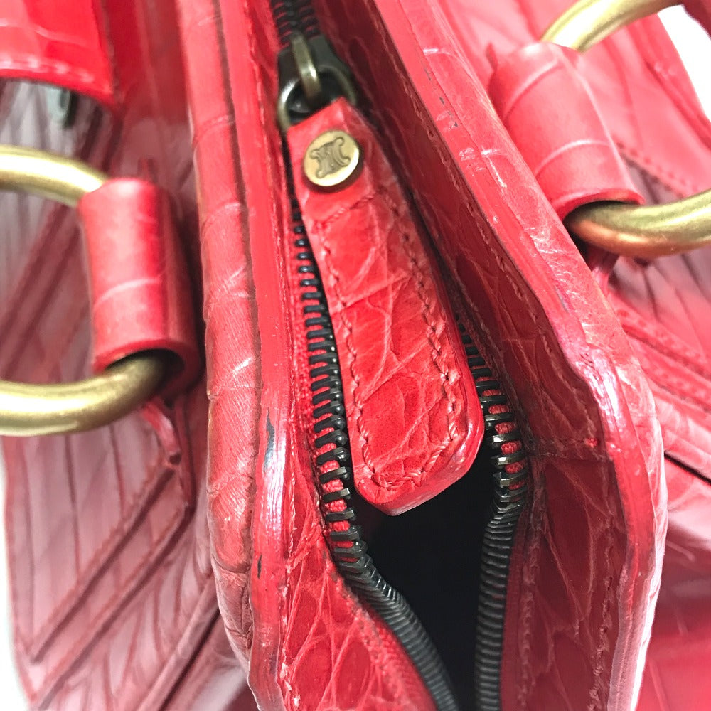 CELINE Embossed Leather Belt Handbag, Women's, Red
