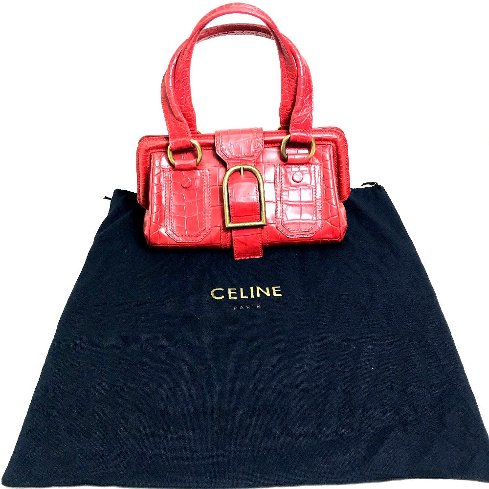 CELINE Embossed Leather Belt Handbag, Women's, Red