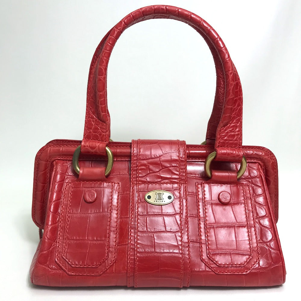 CELINE Embossed Leather Belt Handbag, Women's, Red