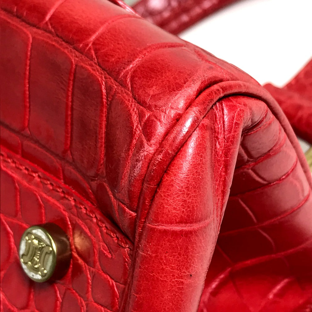CELINE Embossed Leather Belt Handbag, Women's, Red
