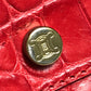 CELINE Embossed Leather Belt Handbag, Women's, Red