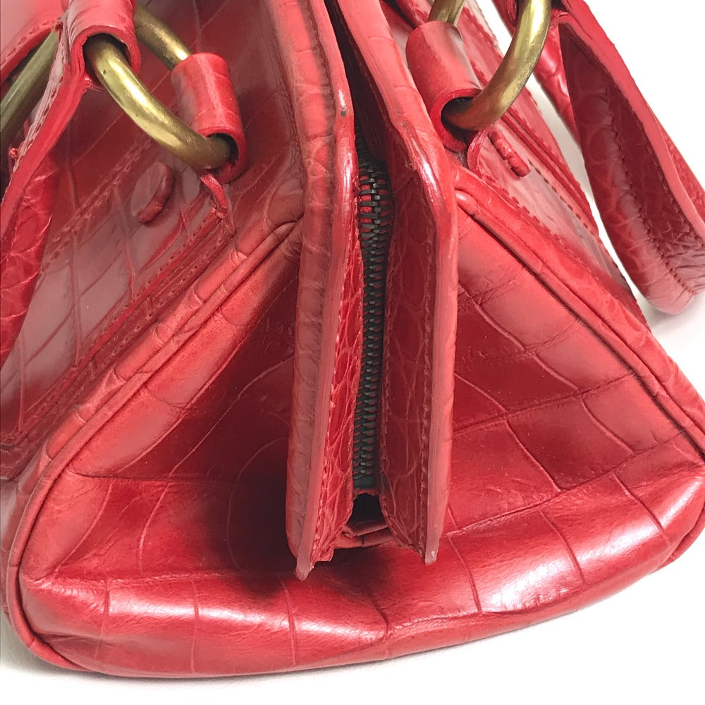 CELINE Embossed Leather Belt Handbag, Women's, Red