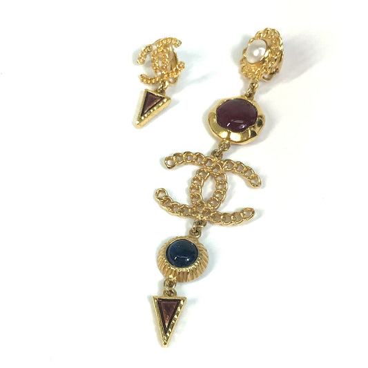 CHANEL CC ココマーク カラーストーン フェイクパール A18K イヤリング GP レディース ゴールド×マルチカラー
