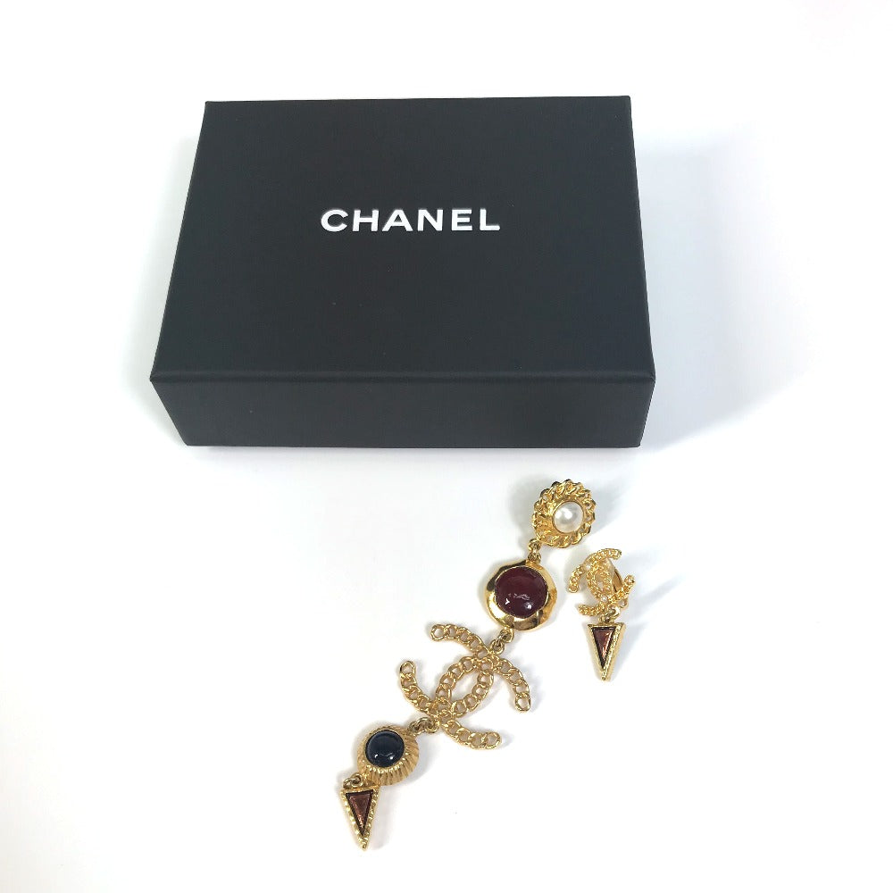 CHANEL CC ココマーク カラーストーン フェイクパール A18K イヤリング GP レディース ゴールド×マルチカラー