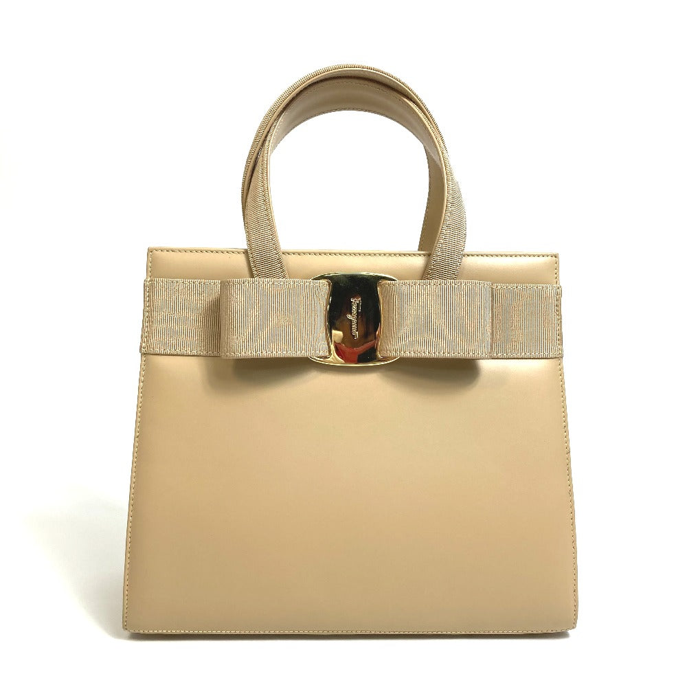 Salvatore Ferragamo BA214178 Vara Ribbon Bag, 2-Way Shoulder/Handbag, Leather, Women's, Beige