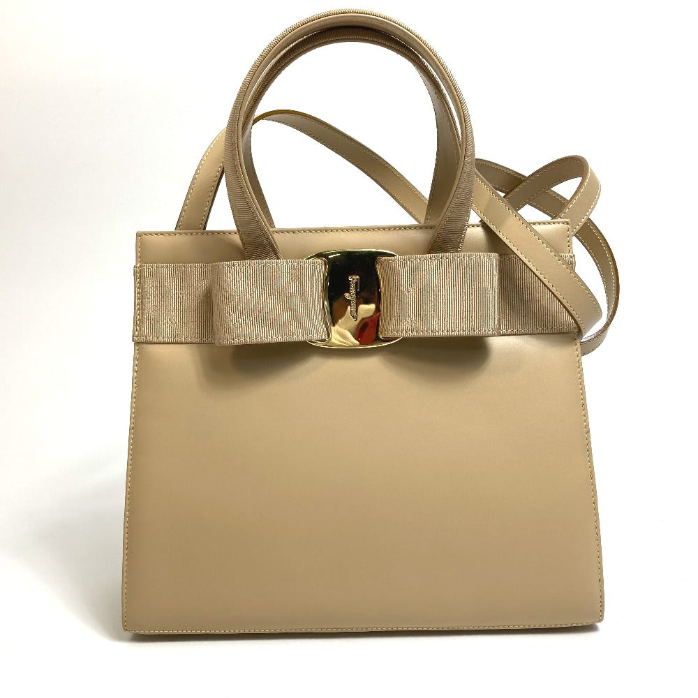 Salvatore Ferragamo BA214178 Vara Ribbon Bag, 2-Way Shoulder/Handbag, Leather, Women's, Beige