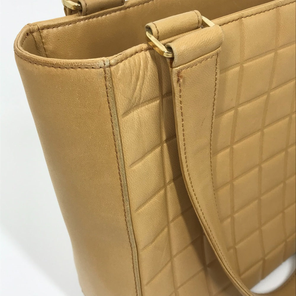 CHANEL A17809 CC Coco Mark Chocolate Bar Bag, Semi-Shoulder Handbag, Shoulder Tote Bag, Calfskin, Women's, Beige