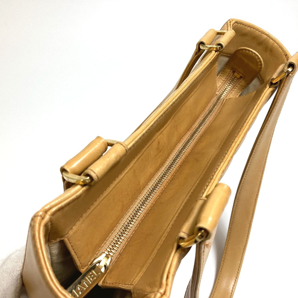 CHANEL A17809 CC Coco Mark Chocolate Bar Bag, Semi-Shoulder Handbag, Shoulder Tote Bag, Calfskin, Women's, Beige