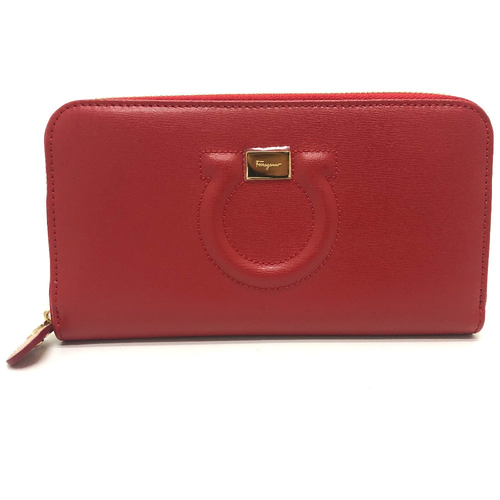 Salvatore Ferragamo ガンチーニ ラウンドファスナー 財布 長財布 レザー レディース レッド