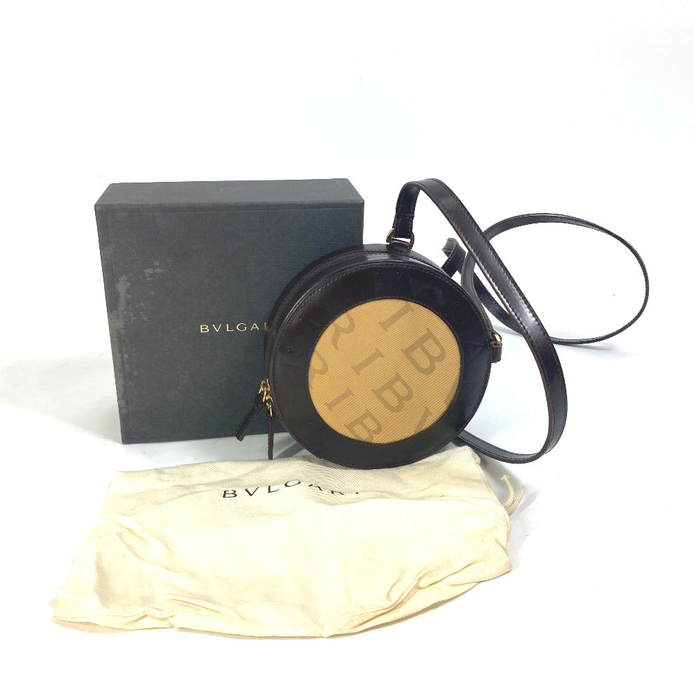 BVLGARI ロゴマニア ポシェット ラウンド カバン 斜め掛け ショルダーバッグ キャンバス/レザー レディース ブラウン - brandshop-reference