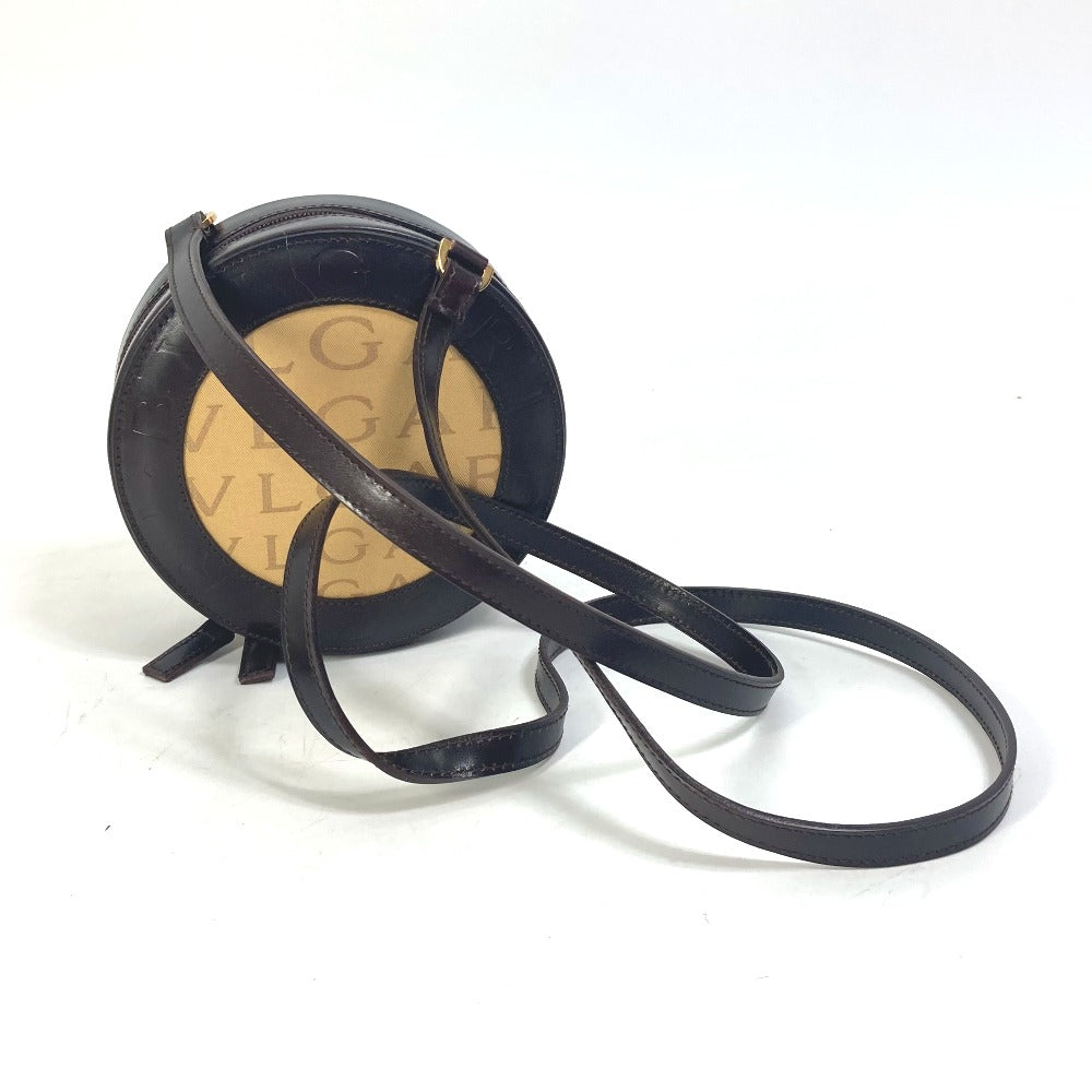 BVLGARI ロゴマニア ポシェット ラウンド カバン 斜め掛け ショルダーバッグ キャンバス/レザー レディース ブラウン - brandshop-reference