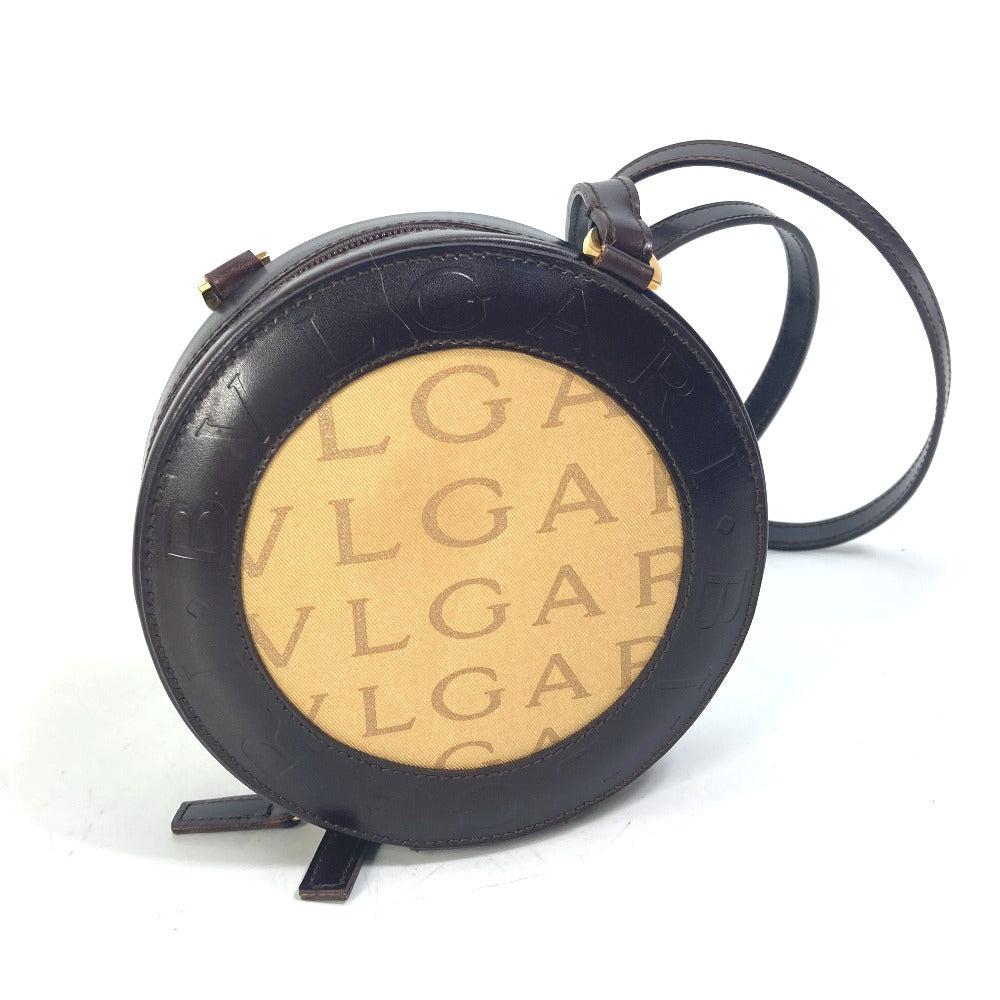 BVLGARI ロゴマニア ポシェット ラウンド カバン 斜め掛け ショルダーバッグ キャンバス/レザー レディース ブラウン - brandshop-reference