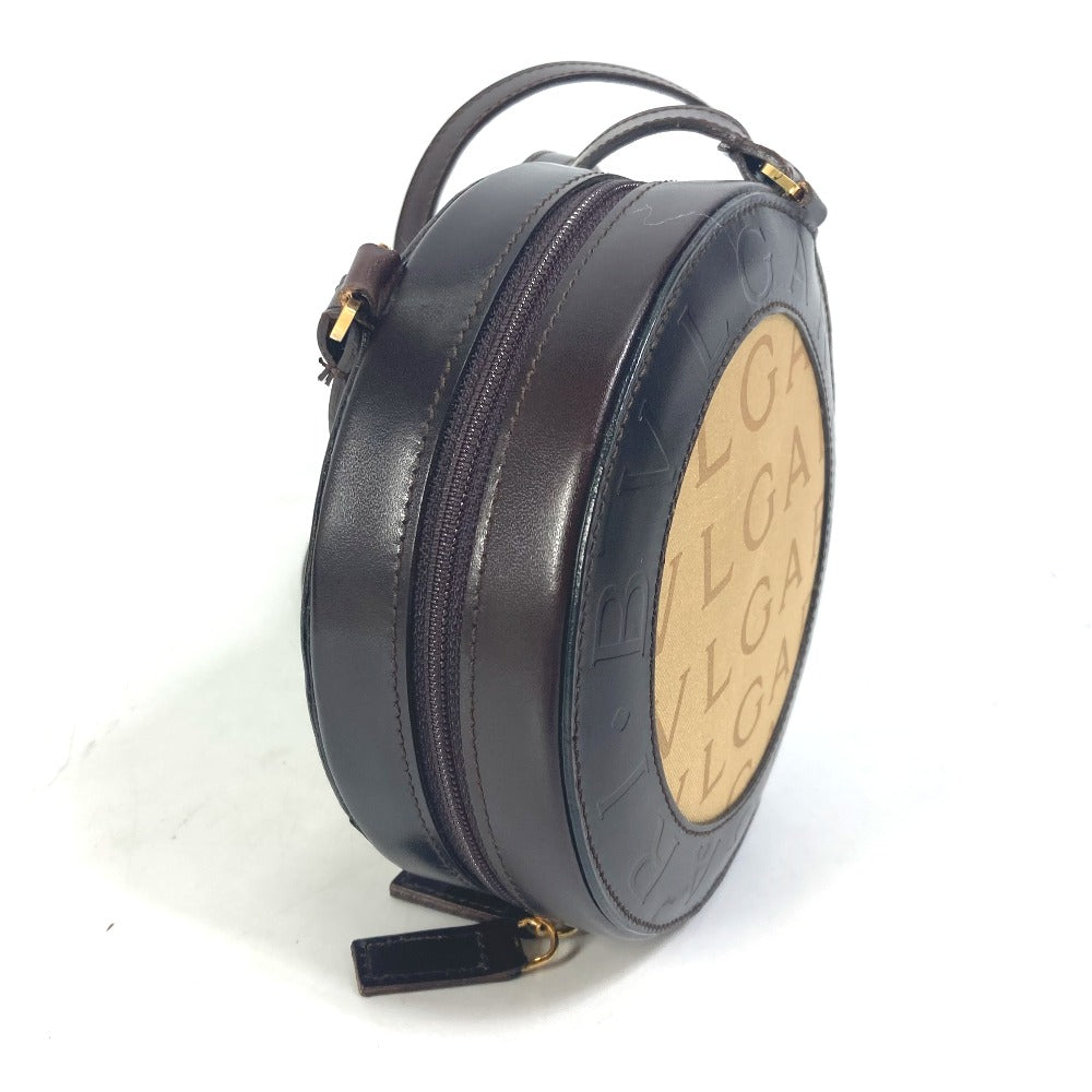 BVLGARI ロゴマニア ポシェット ラウンド カバン 斜め掛け ショルダーバッグ キャンバス/レザー レディース ブラウン - brandshop-reference