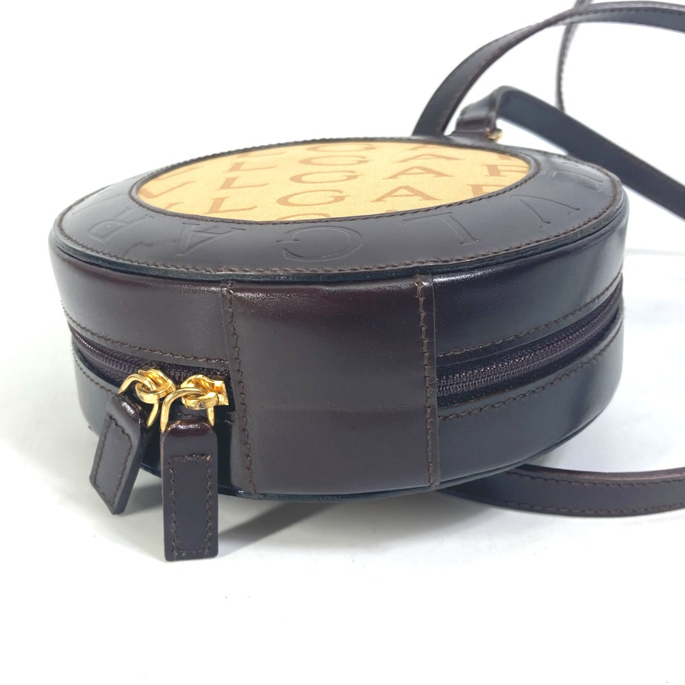 BVLGARI ロゴマニア ポシェット ラウンド カバン 斜め掛け ショルダーバッグ キャンバス/レザー レディース ブラウン - brandshop-reference