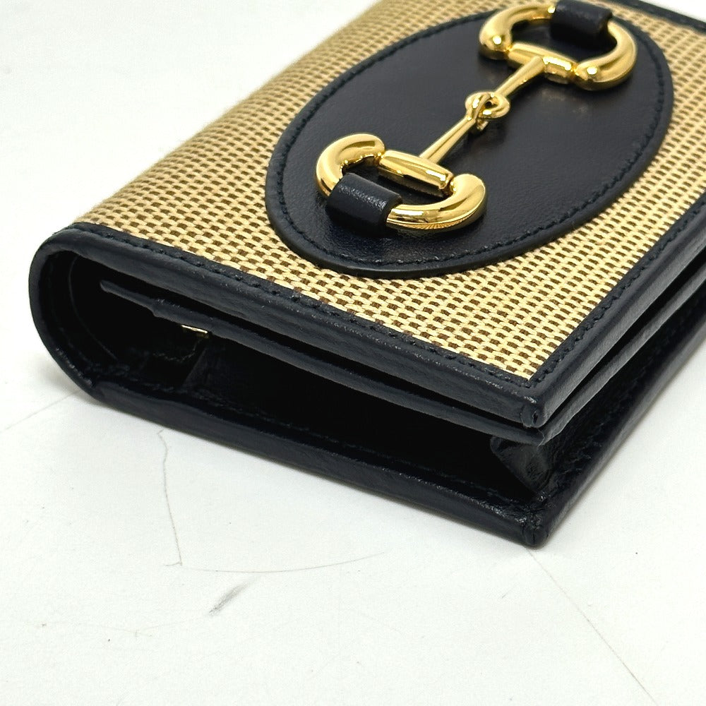 GUCCI 621887 ホースビット コンパクトウォレット 3つ折り財布 キャンバス/レザー レディース ベージュ - brandshop-reference