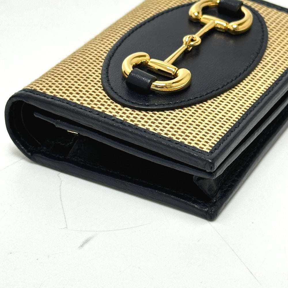 GUCCI 621887 ホースビット コンパクトウォレット 3つ折り財布 キャンバス/レザー レディース ベージュ - brandshop-reference