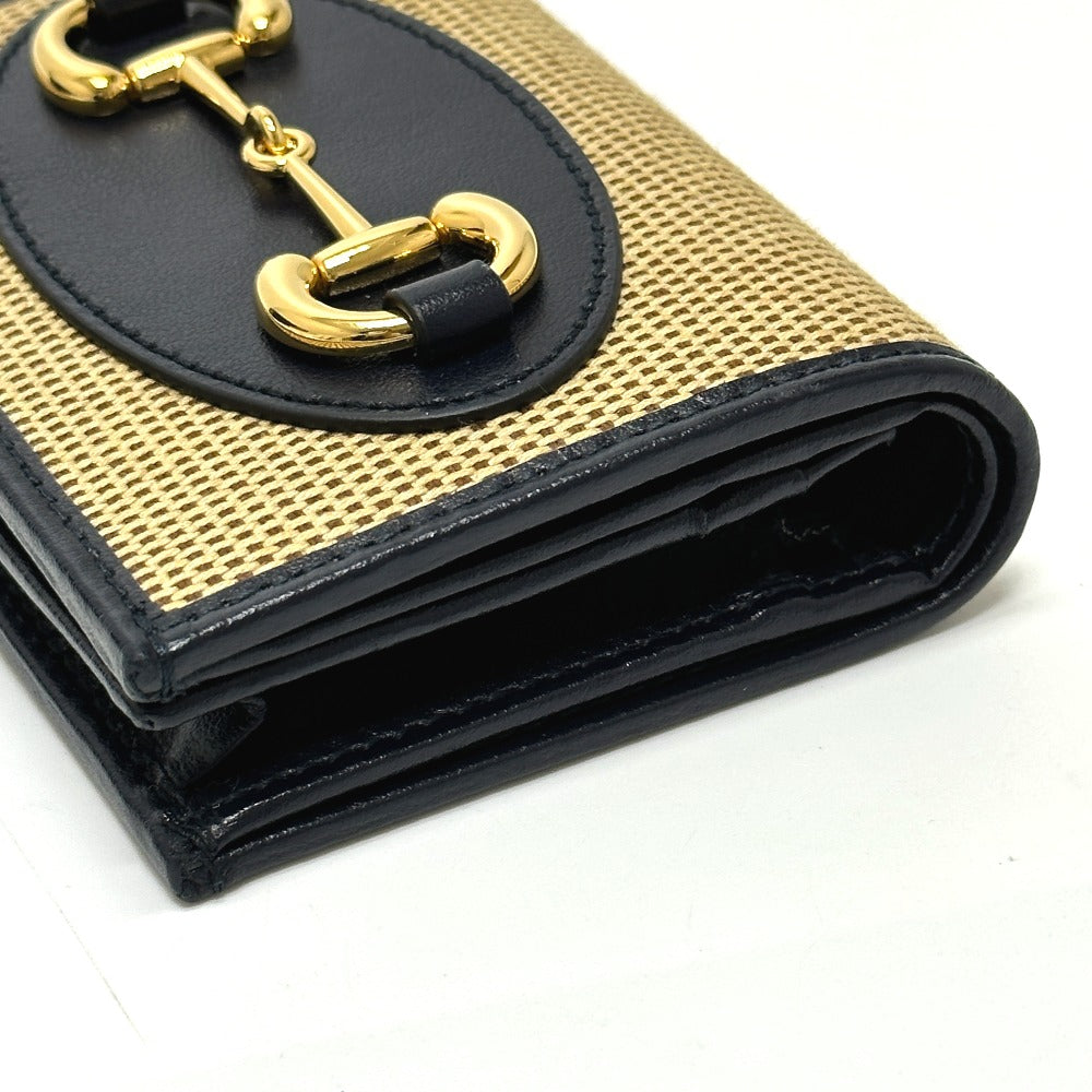 GUCCI 621887 ホースビット コンパクトウォレット 3つ折り財布 キャンバス/レザー レディース ベージュ - brandshop-reference