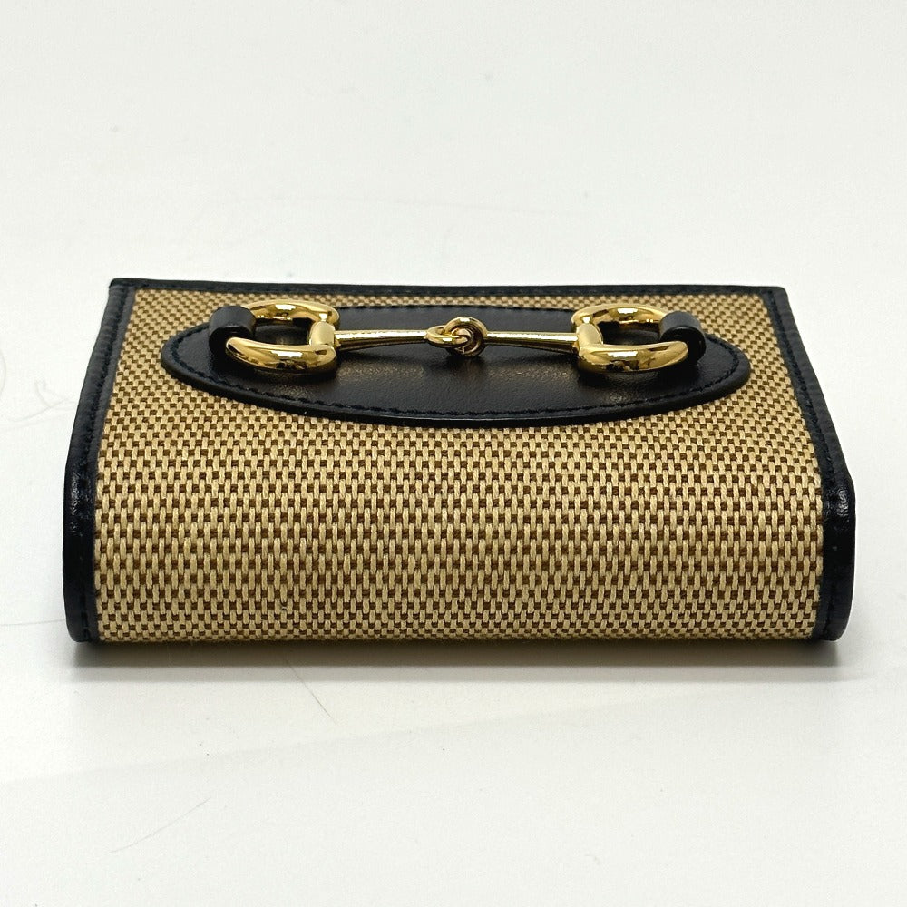 GUCCI 621887 ホースビット コンパクトウォレット 3つ折り財布 キャンバス/レザー レディース ベージュ - brandshop-reference