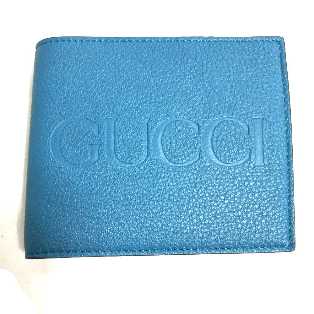 GUCCI 658681 Logo Wallet Compact Wallet Bifold Leather Men's Blue