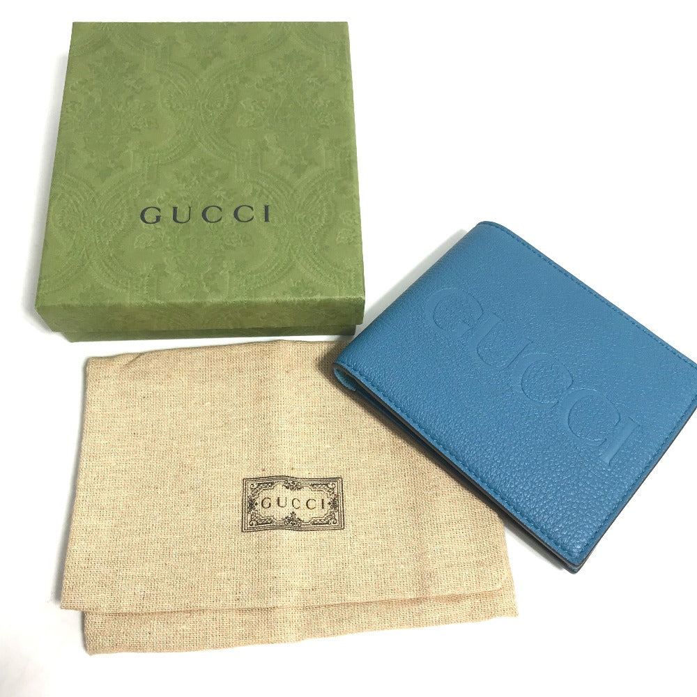 GUCCI 658681 Logo Wallet Compact Wallet Bifold Leather Men's Blue