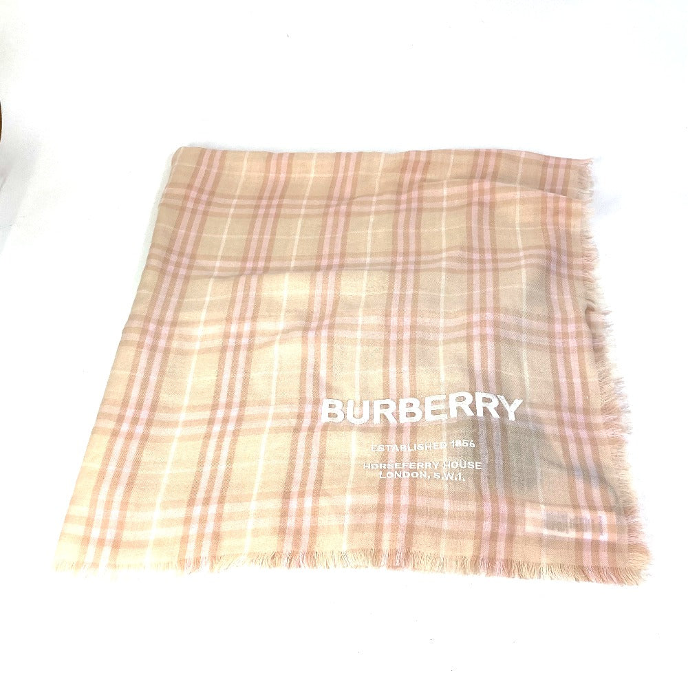 BURBERRY 8011095 Check Logo Stole/Shawl/Fringe Scarf/Cashmere Women's Pink/Beige