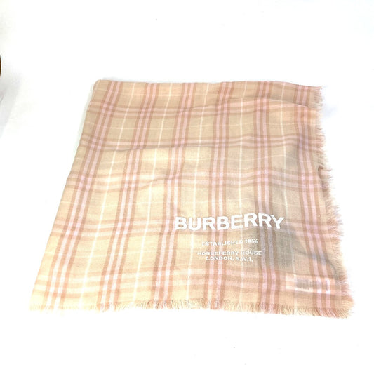 BURBERRY 8011095 Check Logo Stole/Shawl/Fringe Scarf/Cashmere Women's Pink/Beige