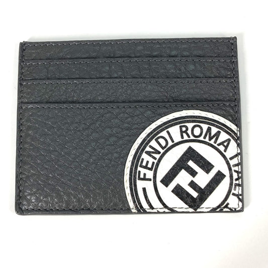 FENDI 7M0164 Logo Two-Tone Business Card Case, Pass Case, Leather, Men's, Gray