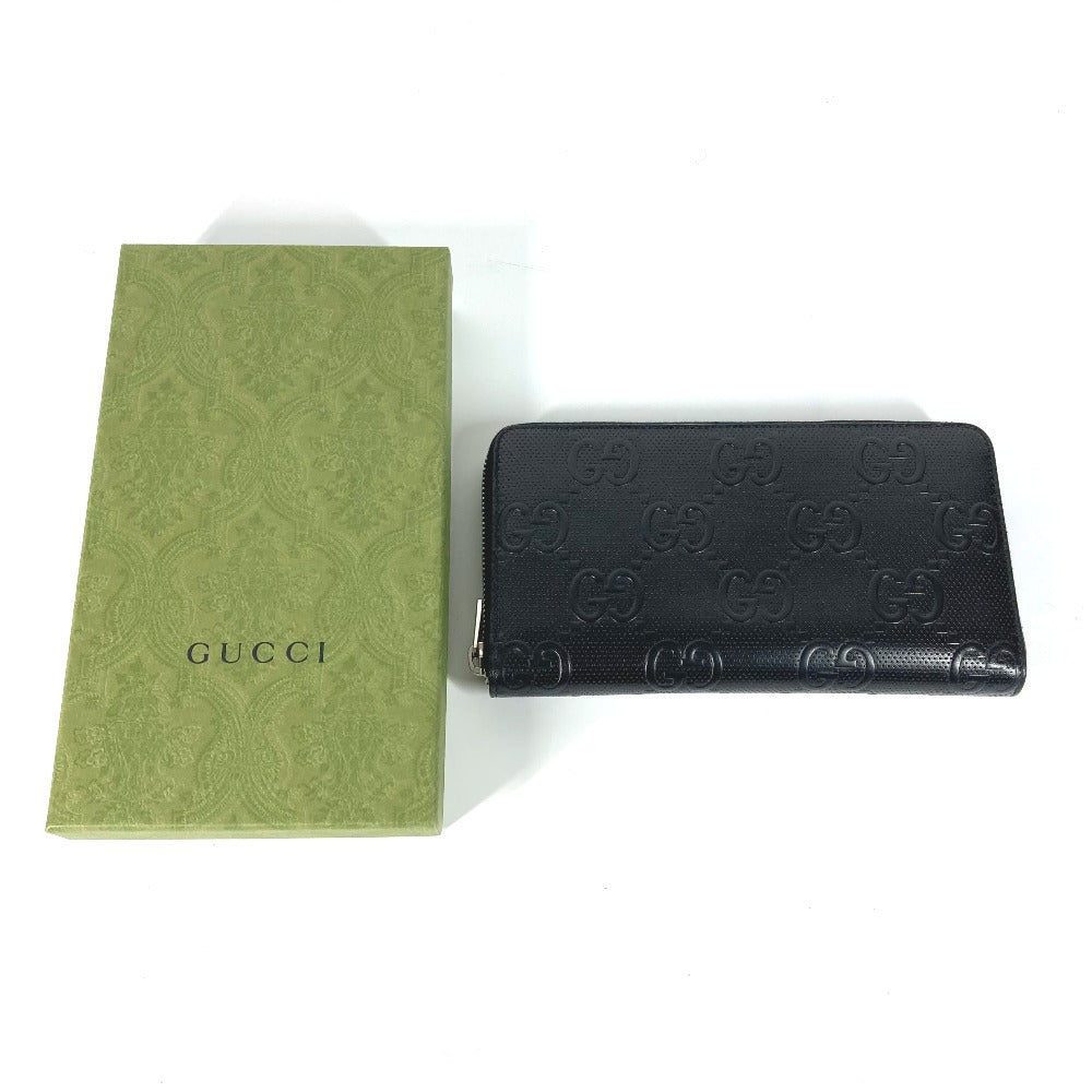 GUCCI 625563 GG Embossed Long Wallet, Travel Case Organizer, Round Zipper Wallet, Long Wallet, Leather, Men's, Black