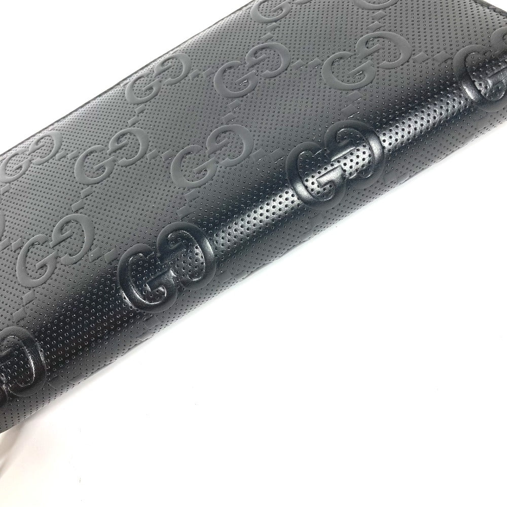 GUCCI 625563 GG Embossed Long Wallet, Travel Case Organizer, Round Zipper Wallet, Long Wallet, Leather, Men's, Black
