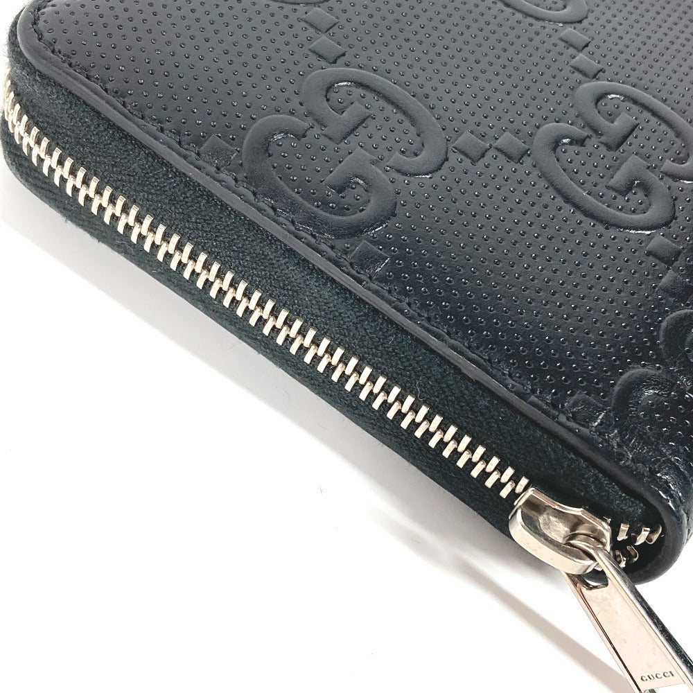 GUCCI 625563 GG Embossed Long Wallet, Travel Case Organizer, Round Zipper Wallet, Long Wallet, Leather, Men's, Black