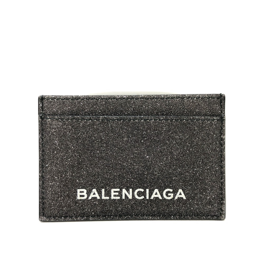 BALENCIAGA 392126 ロゴ ラメ パスケース カードホルダー 名刺入れ カードケース レザー レディース