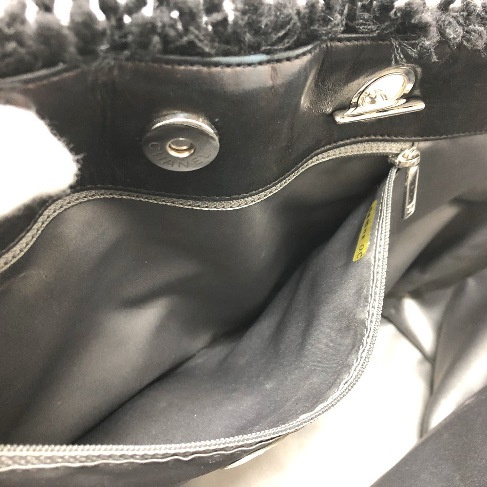 Chanel A47155 W Chain Funny Tweed Matelasse CC Coco Mark Chain Bag Bahu Beg Bas Tote Bag Vinyl Wanita Hitam