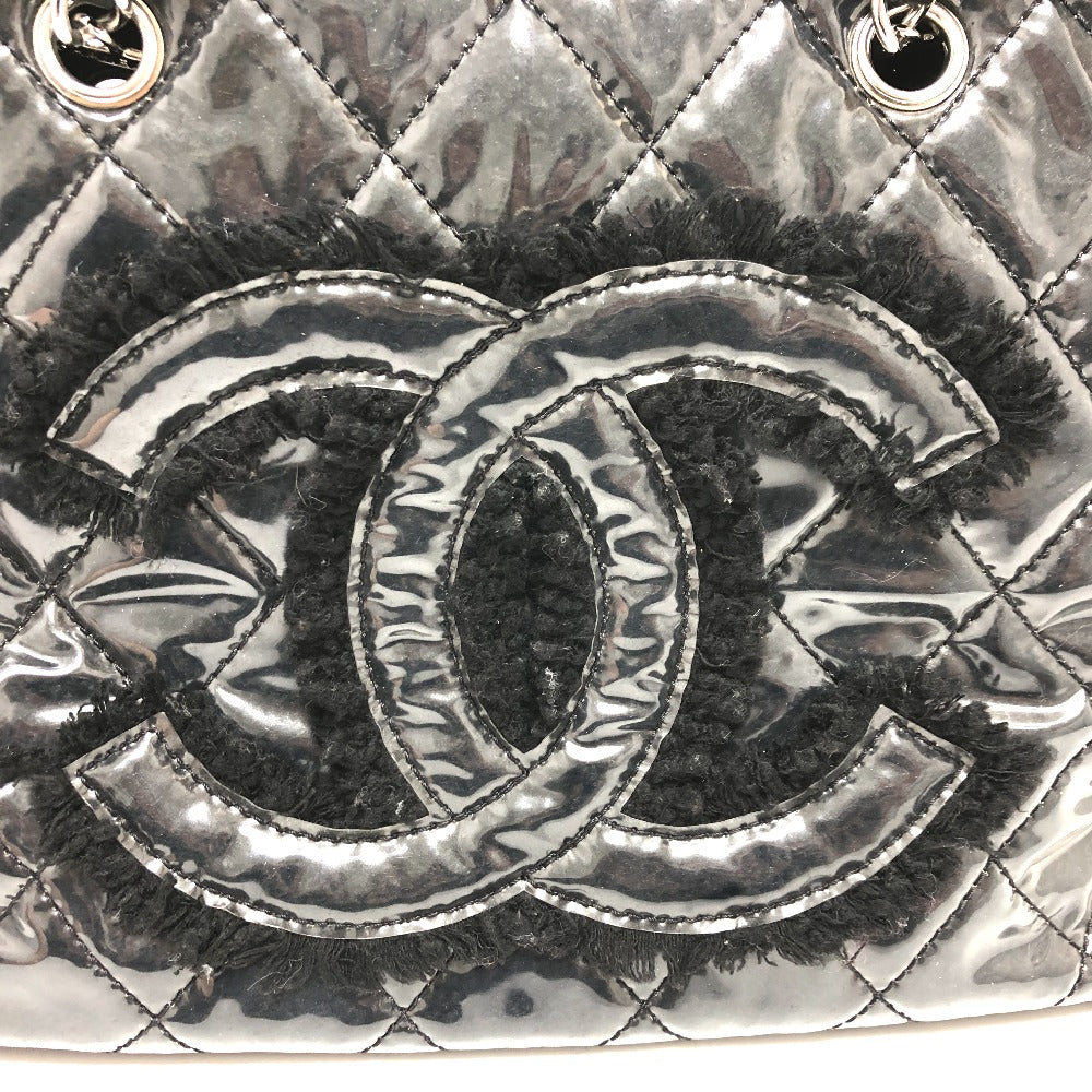 Chanel A47155 W Chain Funny Tweed Matelasse CC Coco Mark Chain Bag Bahu Beg Bas Tote Bag Vinyl Wanita Hitam