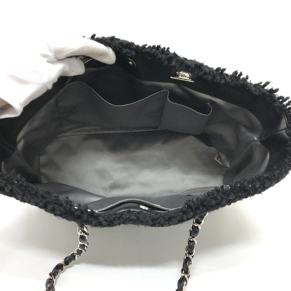 Chanel A47155 W Chain Funny Tweed Matelasse CC Coco Mark Chain Bag Bahu Beg Bas Tote Bag Vinyl Wanita Hitam