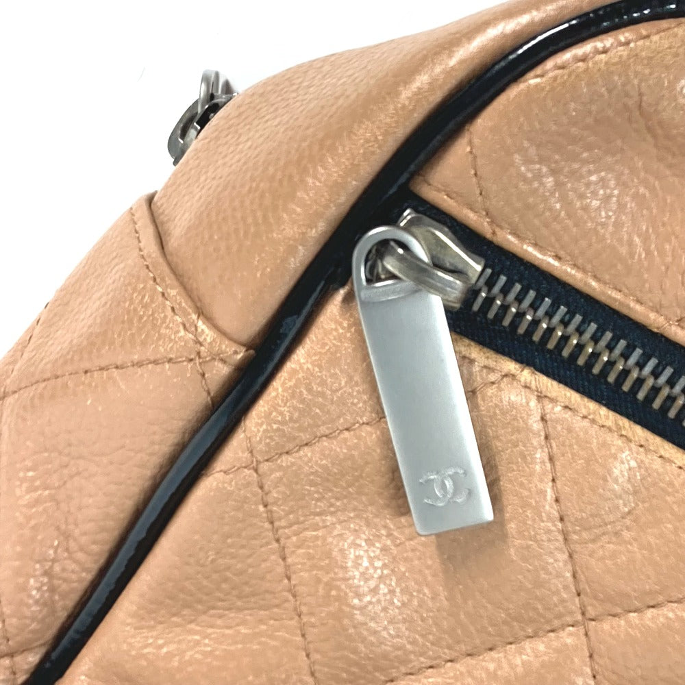 CHANEL スポーツバッグ ロゴ キルティング カバン ハンドバッグ ボストンバッグ キャビアスキン レディース ベージュ系
