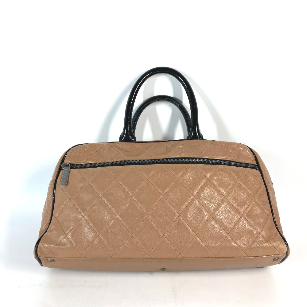 CHANEL スポーツバッグ ロゴ キルティング カバン ハンドバッグ ボストンバッグ キャビアスキン レディース ベージュ系