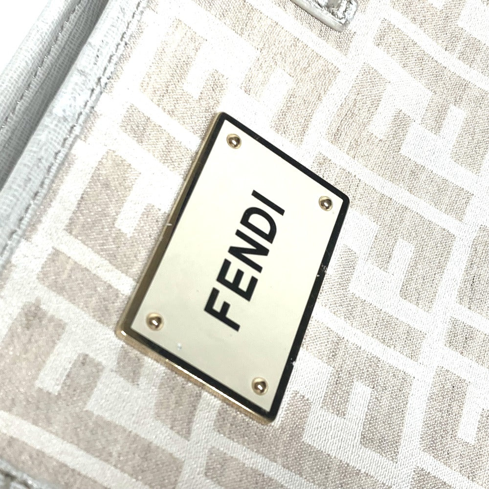 FENDI 8BH185 カバン 肩掛け トートバッグ ズッカ ロゴ メタルプレート ショルダーバッグ レザー/キャンバス レディース