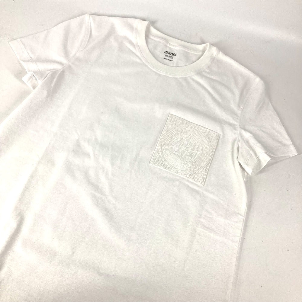 HERMES H4H4515DADK34 刺繍入れ モザイク Hロゴ ポケット アパレル Tシャツワンピース ラウンドネック ワンピース コットン レディース ホワイト