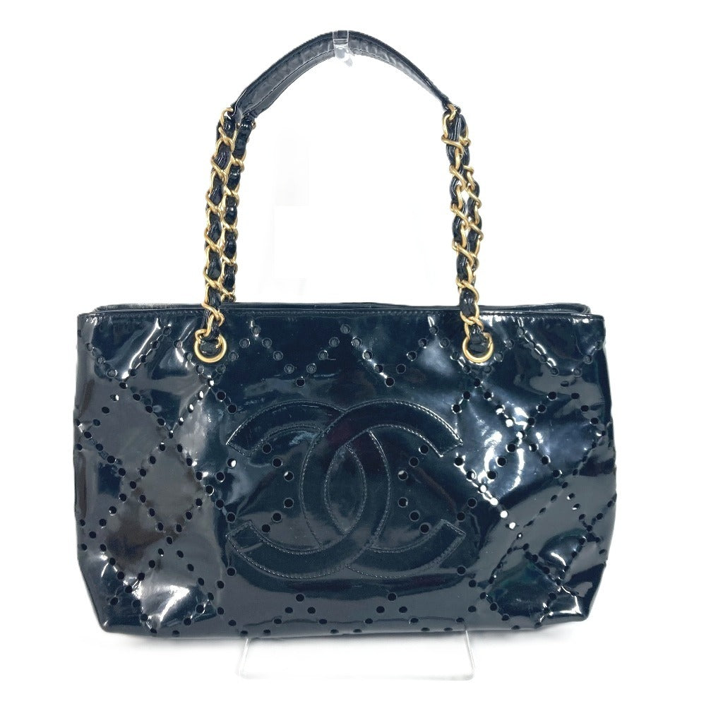 CHANEL パンチング CC ココマーク Wチェーンバッグ 肩掛け ショルダーバッグ ショルダーバッグ パテントレザー レディース ブラック - brandshop-reference