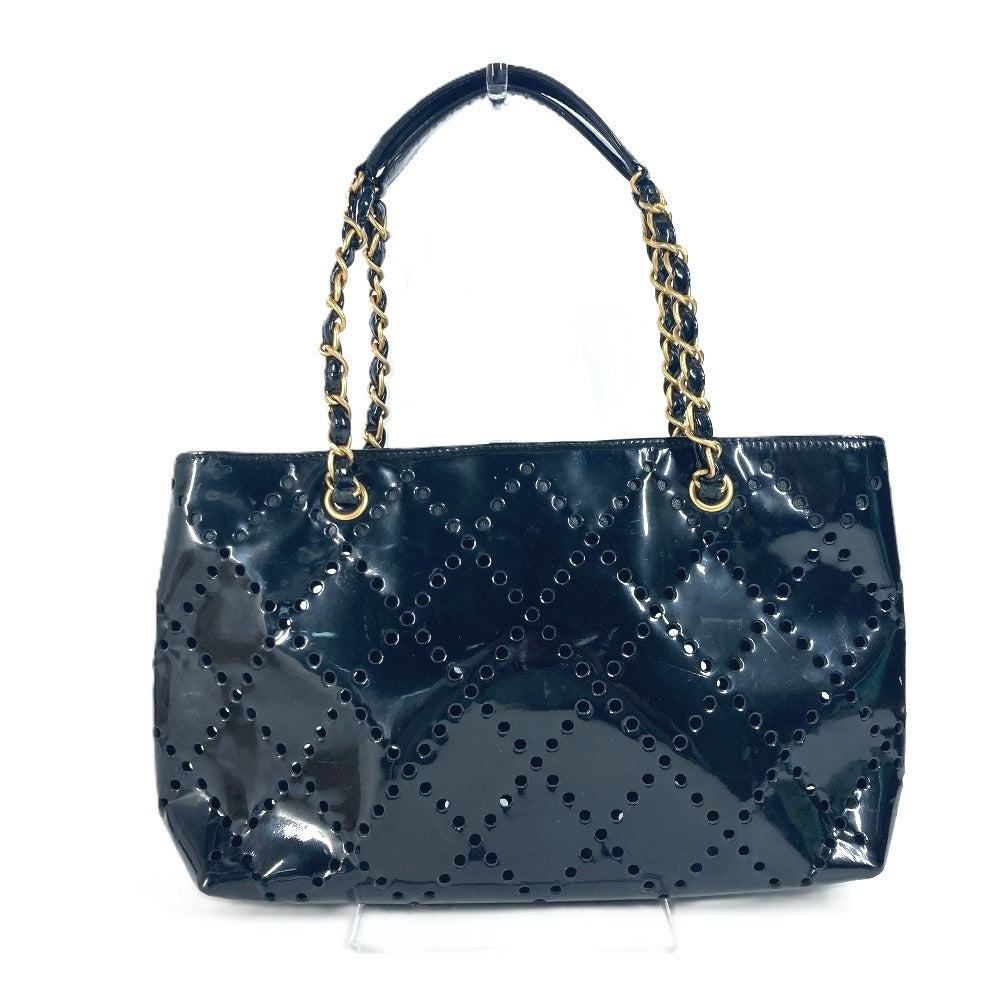 CHANEL パンチング CC ココマーク Wチェーンバッグ 肩掛け ショルダーバッグ ショルダーバッグ パテントレザー レディース ブラック - brandshop-reference