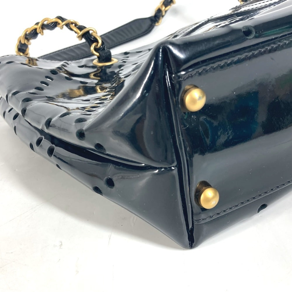 CHANEL パンチング CC ココマーク Wチェーンバッグ 肩掛け ショルダーバッグ ショルダーバッグ パテントレザー レディース ブラック - brandshop-reference